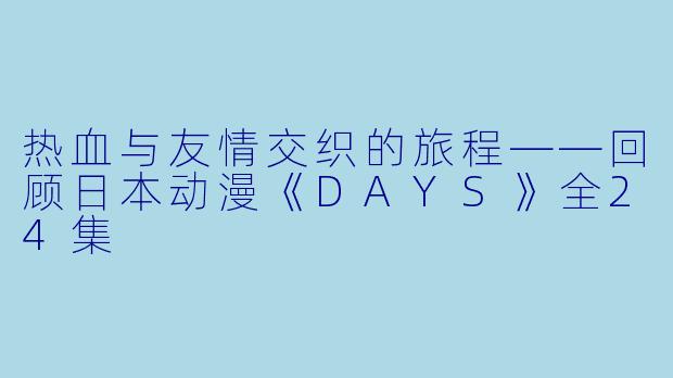 热血与友情交织的旅程——回顾日本动漫《DAYS》全24集