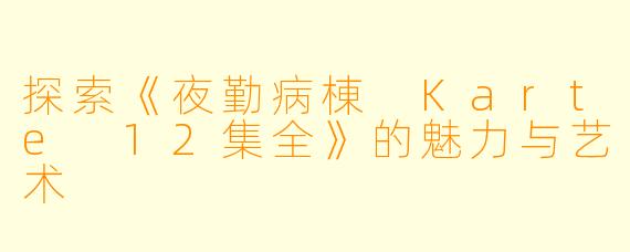 探索《夜勤病棟 Karte 12集全》的魅力与艺术