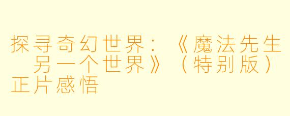 探寻奇幻世界：《魔法先生 另一个世界》（特别版）正片感悟