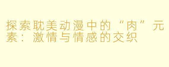 探索耽美动漫中的“肉”元素:激情与情感的交织