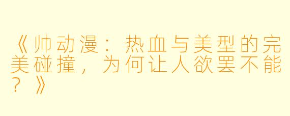 《帅动漫：热血与美型的完美碰撞，为何让人欲罢不能？》