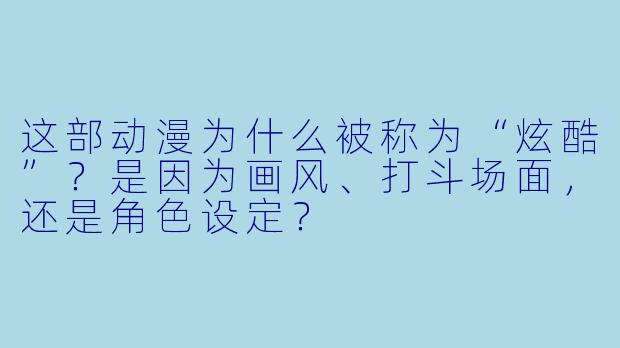 这部动漫为什么被称为“炫酷”?是因为画风、打斗场面,还是角色设定?