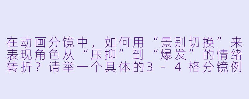 在动画分镜中,如何用“景别切换”来表现角色从“压抑”到“爆发”的情绪转折?请举一个具体的3-4格分镜例子。-动漫分镜头